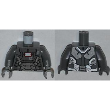 dark bluish gray torso armor with 002 ff446 danger and white rectangle pattern dark bluish gray arms dark bluish gray hands