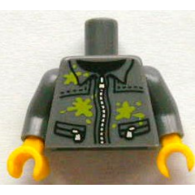 dark bluish gray torso silver zipper and lime paint splotches pattern dark bluish gray arms yellow hands