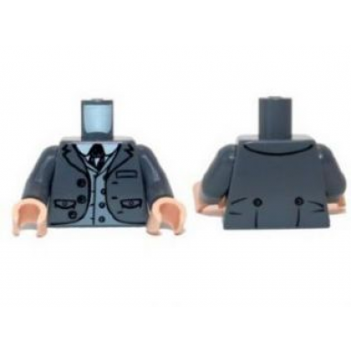 dark bluish gray torso jacket with pockets vest with buttons and string tie pattern dark bluish gray arms light nougat hands