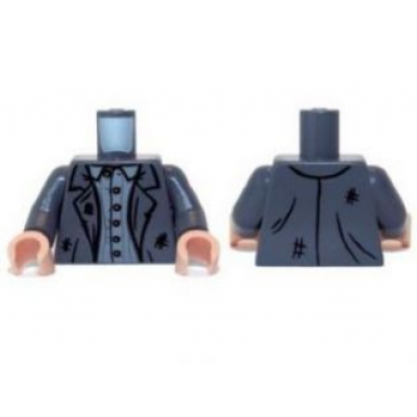 dark bluish gray torso jacket tattered with light bluish gray shirt with buttons pattern dark bluish gray arms light nougat hands