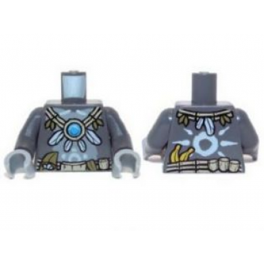 dark bluish gray torso gorilla with utility belt feather and vine necklace with dark azure round jewel chi pattern dark bluish gray arms light bluish gray hands