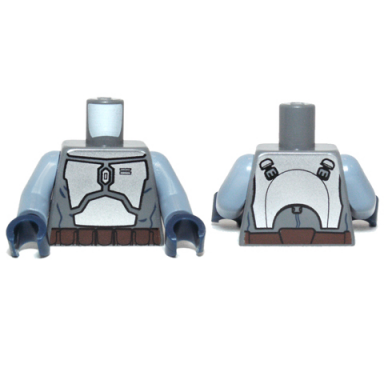 dark bluish gray torso sw mandalorian armor plates metallic silver pattern jango fett sand blue arms dark blue hands