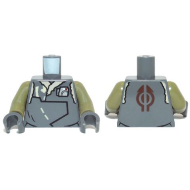 dark bluish gray torso sw vest with overlapping panels and metallic silver badge pattern olive green arms dark bluish gray hands