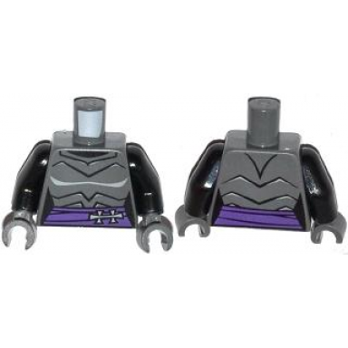 dark bluish gray torso female armor with dark purple belt with gray clasp pattern black arms dark bluish gray hands