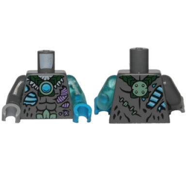 dark bluish gray torso feathers scars and blue chi pattern trans-light blue arm left dk bluish gray arm right dark azure hand left lt bluish gray hand right