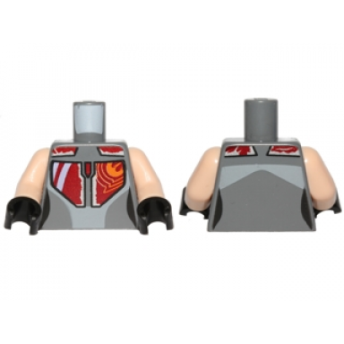 dark bluish gray torso sw mandalorian armor plates female red silver and orange with rebel starbird pattern sabine wren light nougat arms black hands