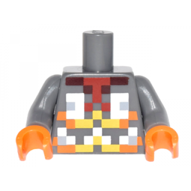 dark bluish gray torso pixelated orange yellow and silver armor pattern dark bluish gray arms orange hands