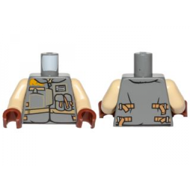 dark bluish gray torso sw jacket with dark tan belts and pockets pattern rebel trooper tan arms reddish brown hands