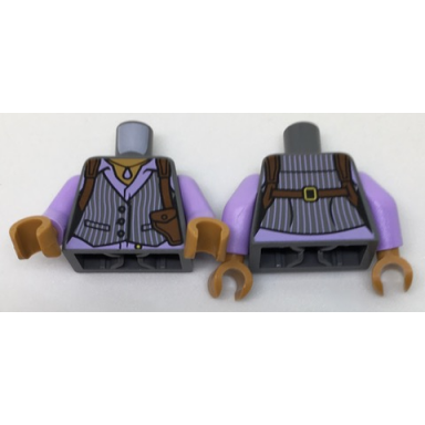 dark bluish gray torso female vest with white pinstripes lavender shirt and reddish brown shoulder holster pattern lavender arms medium nougat hands