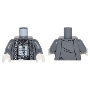 dark bluish gray torso potc naval officer uniform tattered with silver buttons and white trim belt buckle service medal pattern dark bluish gray arms white hands