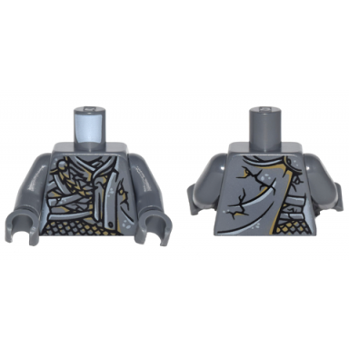 dark bluish gray torso potc female outline with black cracks straps scales and cape pattern dark bluish gray arms dark bluish gray hands