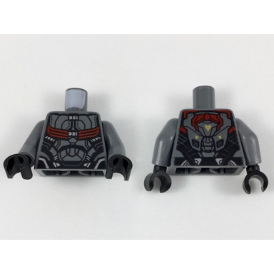 dark bluish gray torso armored flight suit with black panel lines and red straps pattern dark bluish gray arms black hands