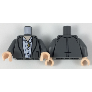 dark bluish gray torso jacket with white shirt and gold pendant pattern dark bluish gray arms light nougat hands