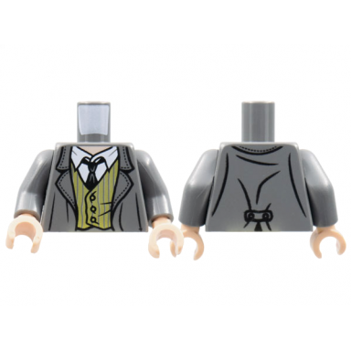 dark bluish gray torso harry potter jacket with olive green vest with pinstripes white shirt with collar and tie pattern dark bluish gray arms light nougat hands