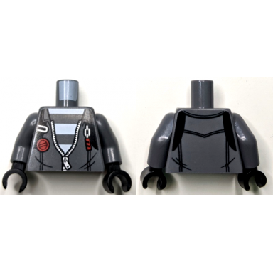 dark bluish gray torso town prisoner jacket with open zipper over prison stripes pattern dark bluish gray arms black hands