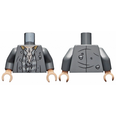 dark bluish gray torso tattered jacket shirt with prison stripes and light nougat chest with tattoos pattern dark bluish gray arms light nougat hands