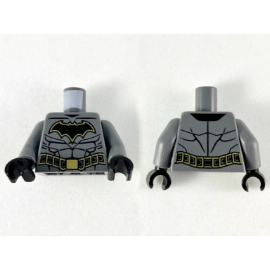 dark bluish gray torso batman black bat with gold outline black muscles outline black belt with gold buckle and borders pattern dark bluish gray arms black hands