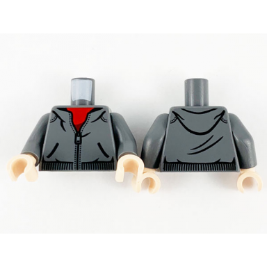 dark bluish gray torso dark bluish gray hoodie red shirt and zipper pattern dark bluish gray arms light nougat hands