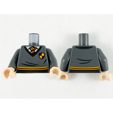 dark bluish gray torso harry potter sweater and tie gryffindor stripe and shield pattern dark bluish gray arms light nougat hands