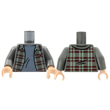 dark bluish gray torso flannel shirt over sand blue t-shirt pattern dark bluish gray arms light nougat hands