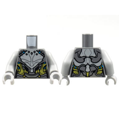 dark bluish gray torso armor light bluish gray chest yellow and medium azure trim pattern light bluish gray arms light bluish gray hands