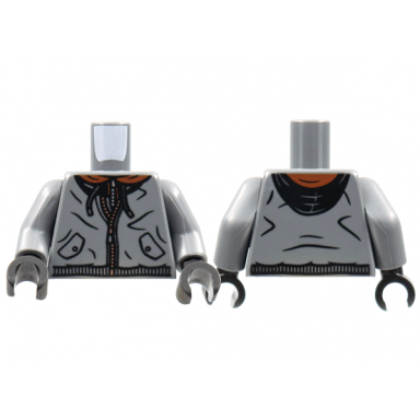 dark bluish gray torso hoodie black hood and drawstrings reddish brown collar silver zipper pattern dark bluish gray arms black hands