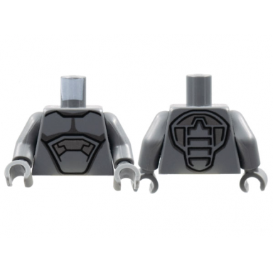 dark bluish gray torso armor silver and black panels and contours pattern dark bluish gray arms dark bluish gray hands