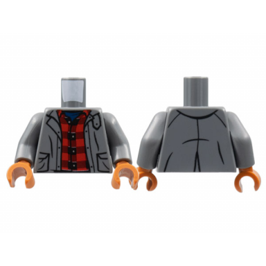 dark bluish gray torso jacket red and dark red flannel shirt pattern dark bluish gray arms dark orange hands