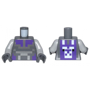 dark bluish gray torso pixelated silver white and dark purple armor and llama pattern light bluish gray arms dark bluish gray hands