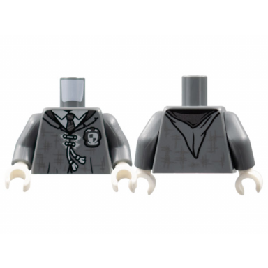dark bluish gray torso robe light bluish gray shirt and laces silver striped tie and hashmarks pattern dark bluish gray arms white hands