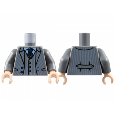 dark bluish gray torso jacket and vest with sand blue pinstripes dark blue tie gold letter m tack and buttons pattern dark bluish gray arms light nougat hands