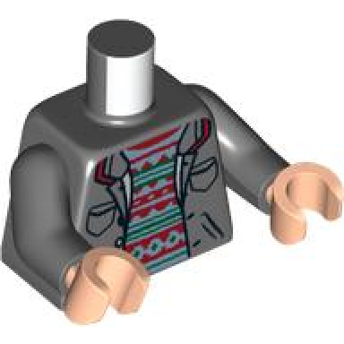dark bluish gray torso open jacket with pockets over medium blue dark green and dark red striped jumper pattern dark bluish gray arms light nougat hands
