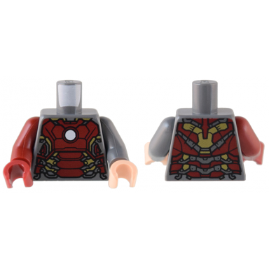 dark bluish gray torso armor with white circle and dark red and gold plates partial mark 43 pattern dark bluish gray arm and light nougat hand left dark red arm and hand right