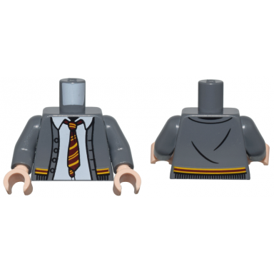 dark bluish gray torso cardigan sweater with white shirt dark red and bright light orange tie and trim gryffindor pattern dark bluish gray arms light nougat hands