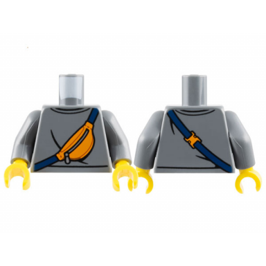dark bluish gray torso sweater and orange sling bag with dark blue strap and silver zipper pattern dark bluish gray arms yellow hands