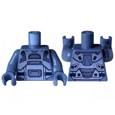 dark bluish gray torso armor with silver and dark silver panels and black straps pattern dark bluish gray arms dark bluish gray hands