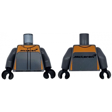 dark bluish gray torso racing suit with orange trim and black mclaren logo pattern dark bluish gray arms black hands