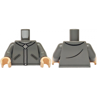 dark bluish gray torso jacket with black pockets creases and stitching light bluish gray neck silver zipper and gru logo pattern dark bluish gray arms light nougat hands
