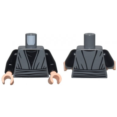 dark bluish gray torso sw jedi robe waist sash and black shirt with creases pattern black arms light nougat hands