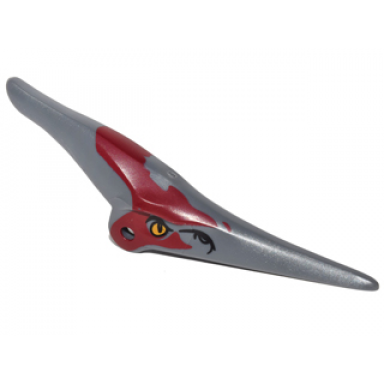dark bluish gray dinosaur head pteranodon with eyes and dark red marks around eyes and head pattern