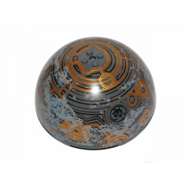 dark bluish gray cylinder hemisphere 11 x 11 studs on top with black gold light bluish gray and orange planet pattern sw coruscant