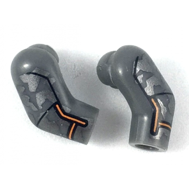 dark bluish gray arm matching left and right pair with dark silver camouflage and orange trim pattern