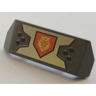 dark bluish gray vehicle spoiler with bar handle with silver armor plate bright light yellow king symbol on orange pentagonal shield pattern sticker - set 70327