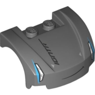 dark bluish gray vehicle mudguard 3 x 4 x 1 2 3 curved front with blue and silver headlights black smirk and igntr pattern