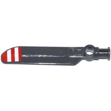 dark bluish gray technic rotor blade small with axle and pin connector end with 3 red stripes and 2 white stripes pattern on top sticker - set 42040