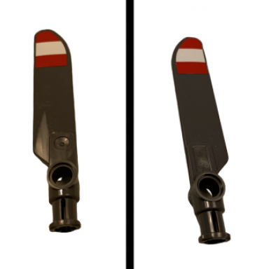 dark bluish gray technic rotor blade small with axle and pin connector end with red and white stripes pattern on both sides stickers - set 9396