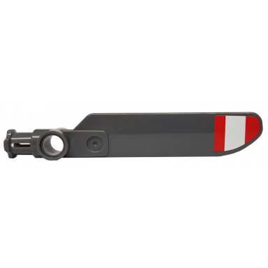 dark bluish gray technic rotor blade small with axle and pin connector end with red and white stripes unequal width pattern on top sticker - set 42020