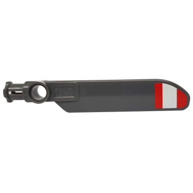 dark bluish gray technic rotor blade small with axle and pin connector end with red and white stripes unequal width pattern on bottom sticker - set 42020