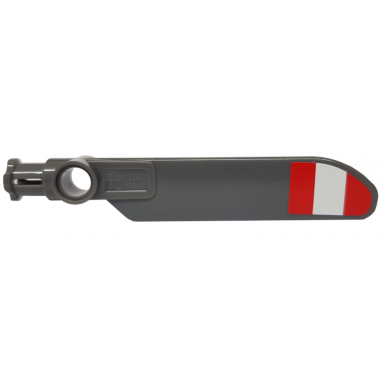 dark bluish gray technic rotor blade small with axle and pin connector end with red and white stripes wide equal width pattern on bottom sticker - set 42025