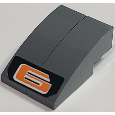 dark bluish gray stickered assembly 3 x 2 x 1 with orange 6 on black background pattern sticker - set 8661 - 2 slope curved 3 x 1